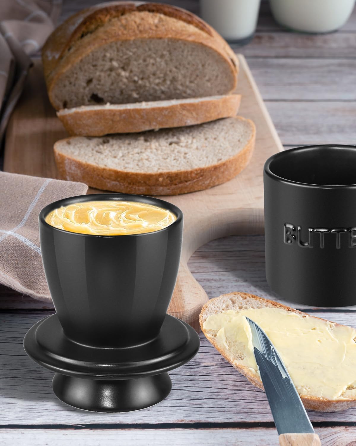 Französische Butterdose mit Deckel, Schwarz
