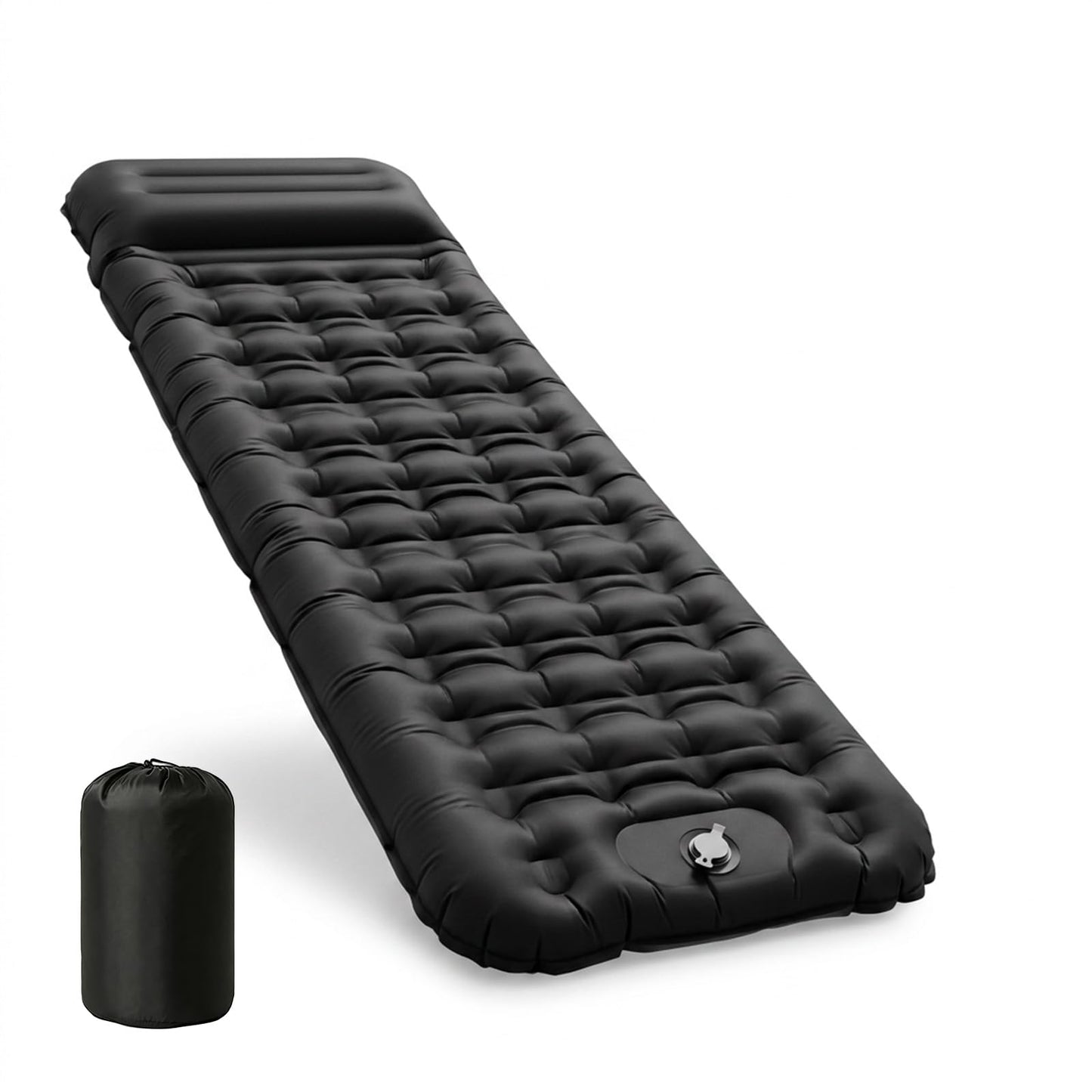 Aufblasbare Isomatte mit Fusspumpe und Kissen, Schwarz