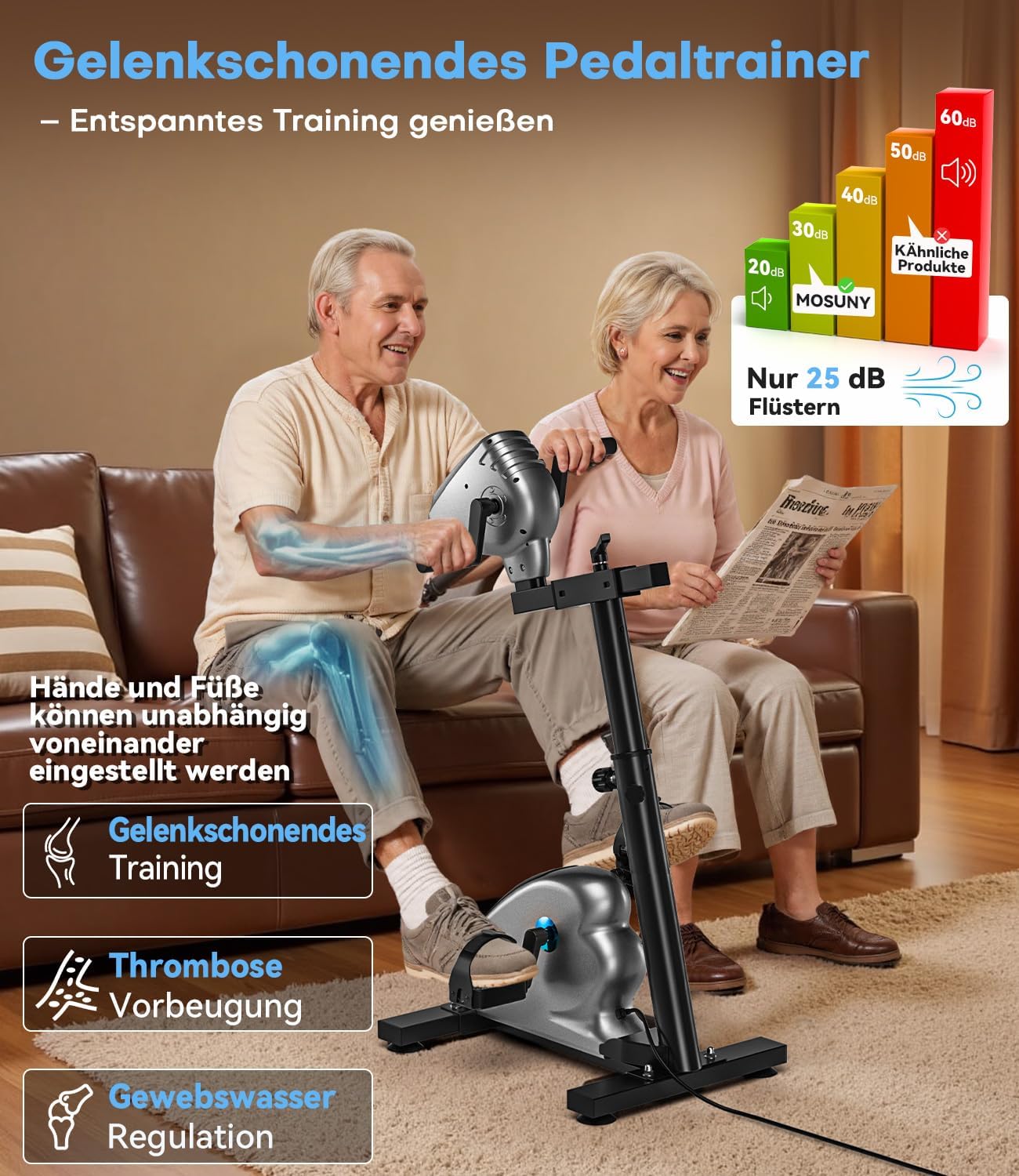 Elektrischer Pedaltrainer für Senioren, Schwarz Grau