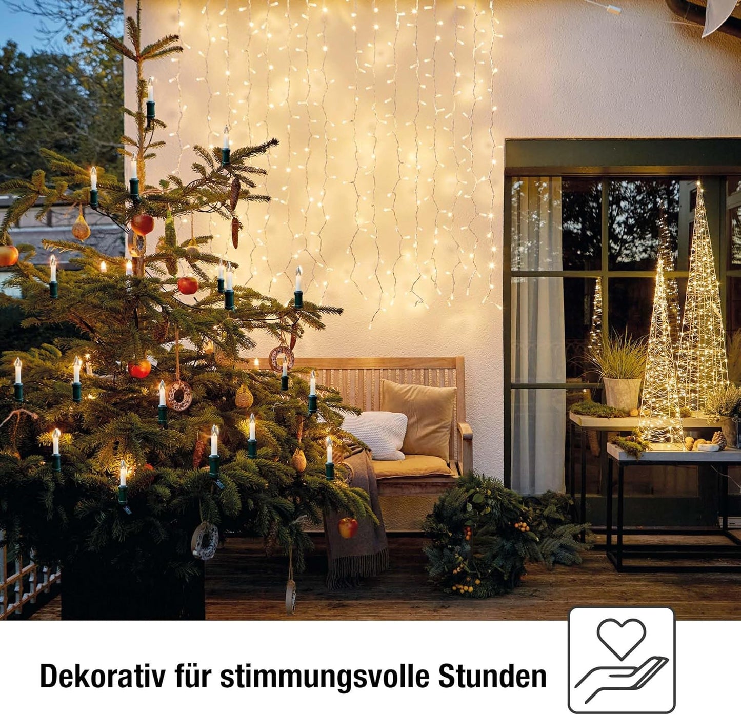 Weihnachtslichterkette mit 15 Clips für aussen, 15 Lichter (Schaft) / 11.2 m beleuchtet Ivory