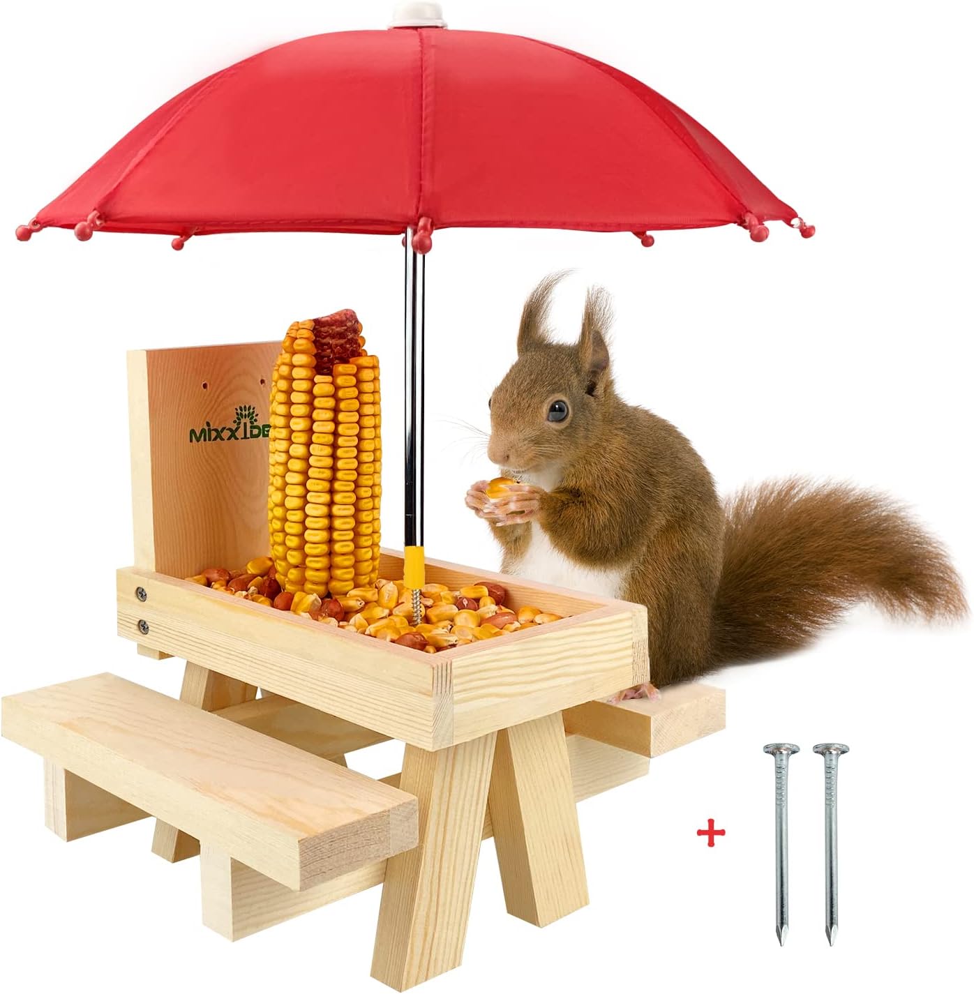 Eichhörnchen-Picknick-Tisch Futterspender mit Regenschutz, 1-Rot