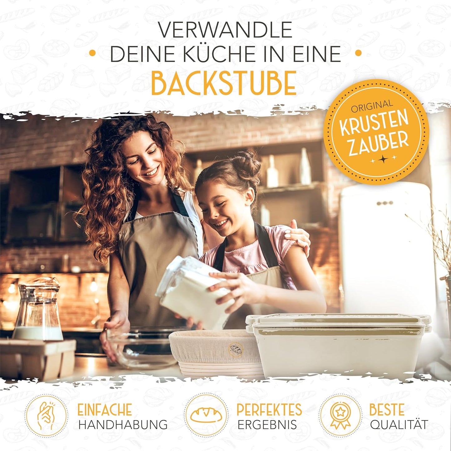 Brotbackfrom mit Deckel inkl. Gärkorb, Creme Kastenform