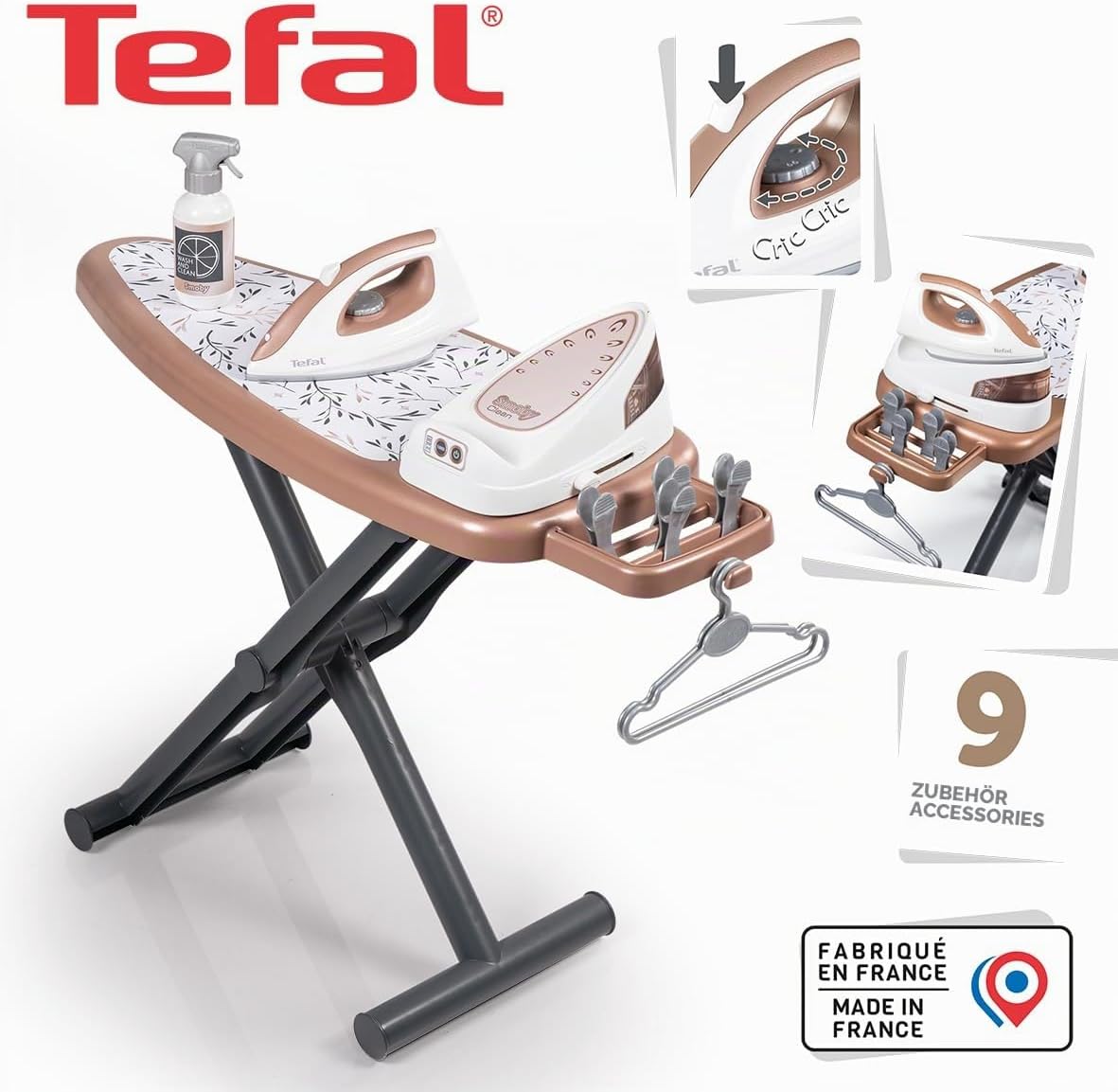 Tefal Bügelbrett mit Dampfstation mit Bügeleisen, Kleiderbügeln & Zubehör, Spielzeug Grau