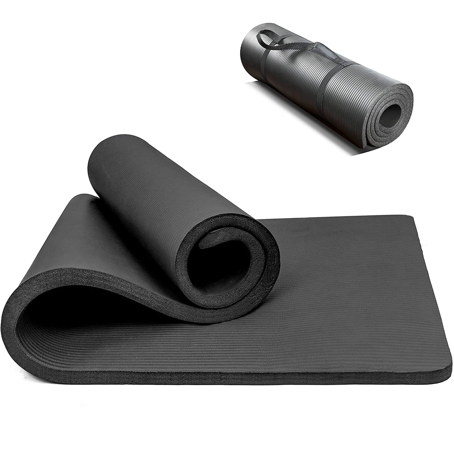 Gymnastik und Yogamatte rutschfest, Schwarz-183x66x1,5cm