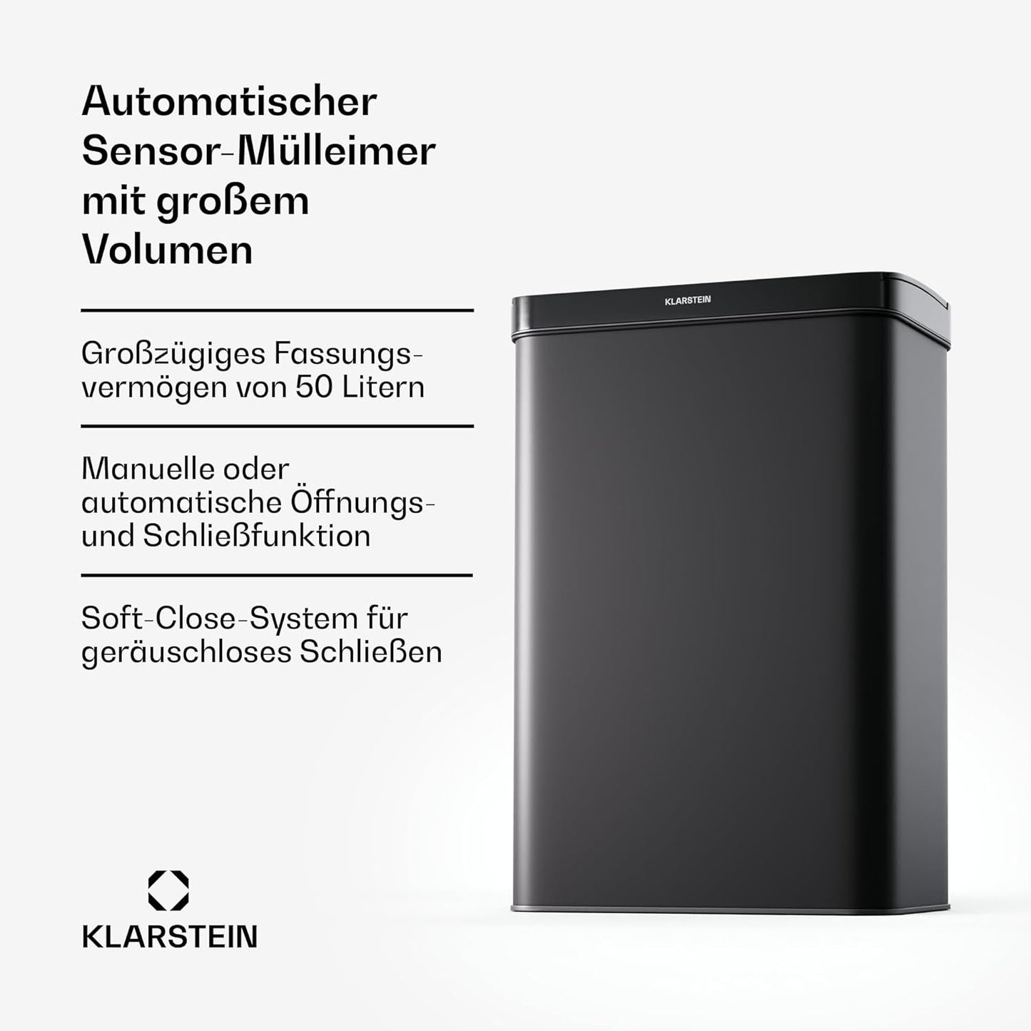 Sensor-Mülleimer mit Soft-Close, 50 L Schwarz