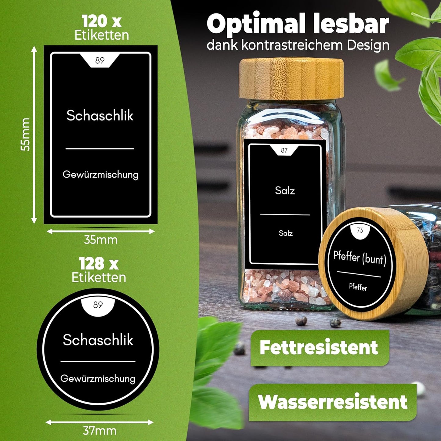 Gewürzgläser-Set mit Bambusdeckel (36 x 125ml), 36er Set