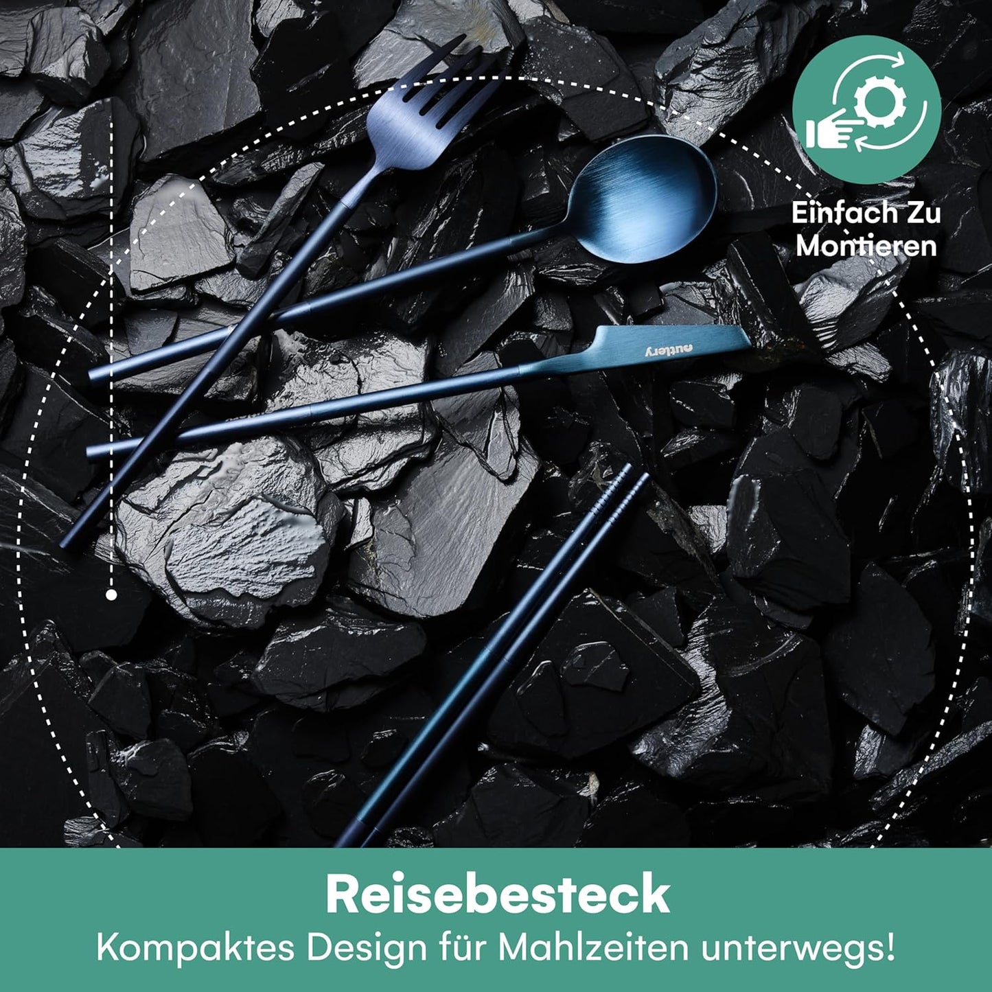 Reisebesteck-Set für 1 Person mit Etui, Walblau