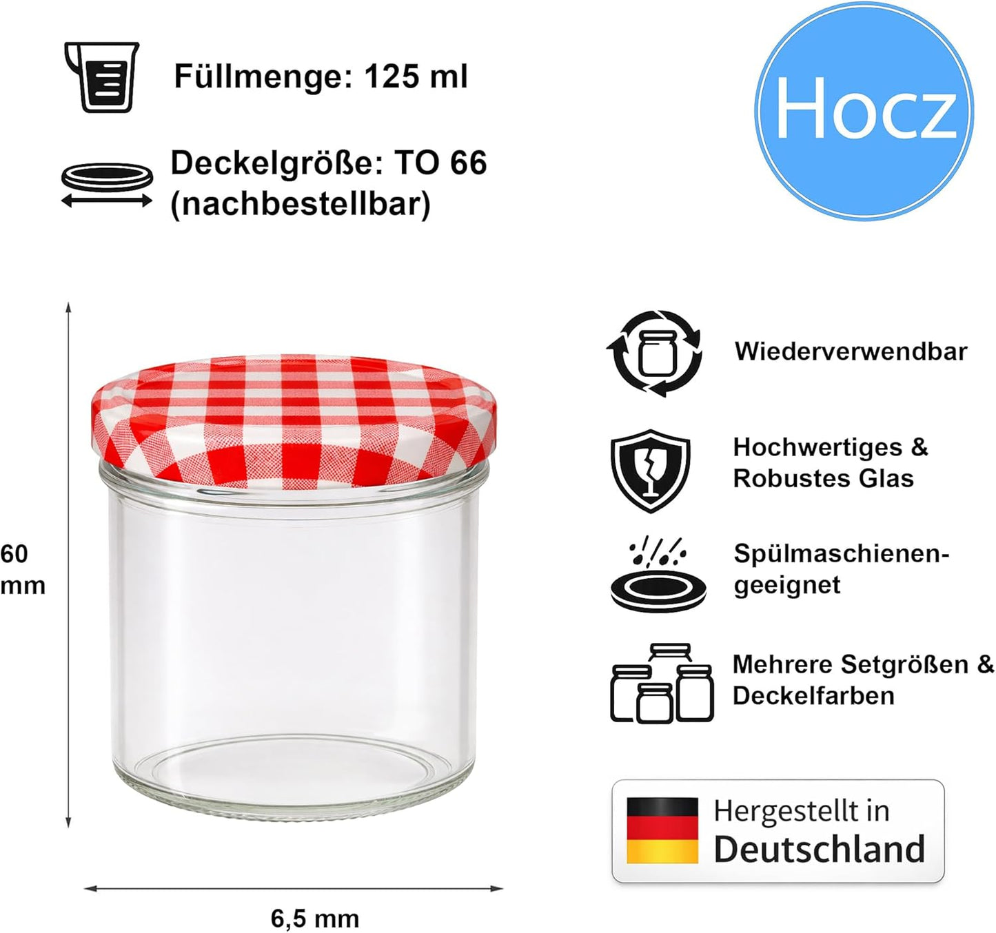 Marmeladengläser Set mit Schraubdeckel, Rot Kariert 125 ml 50