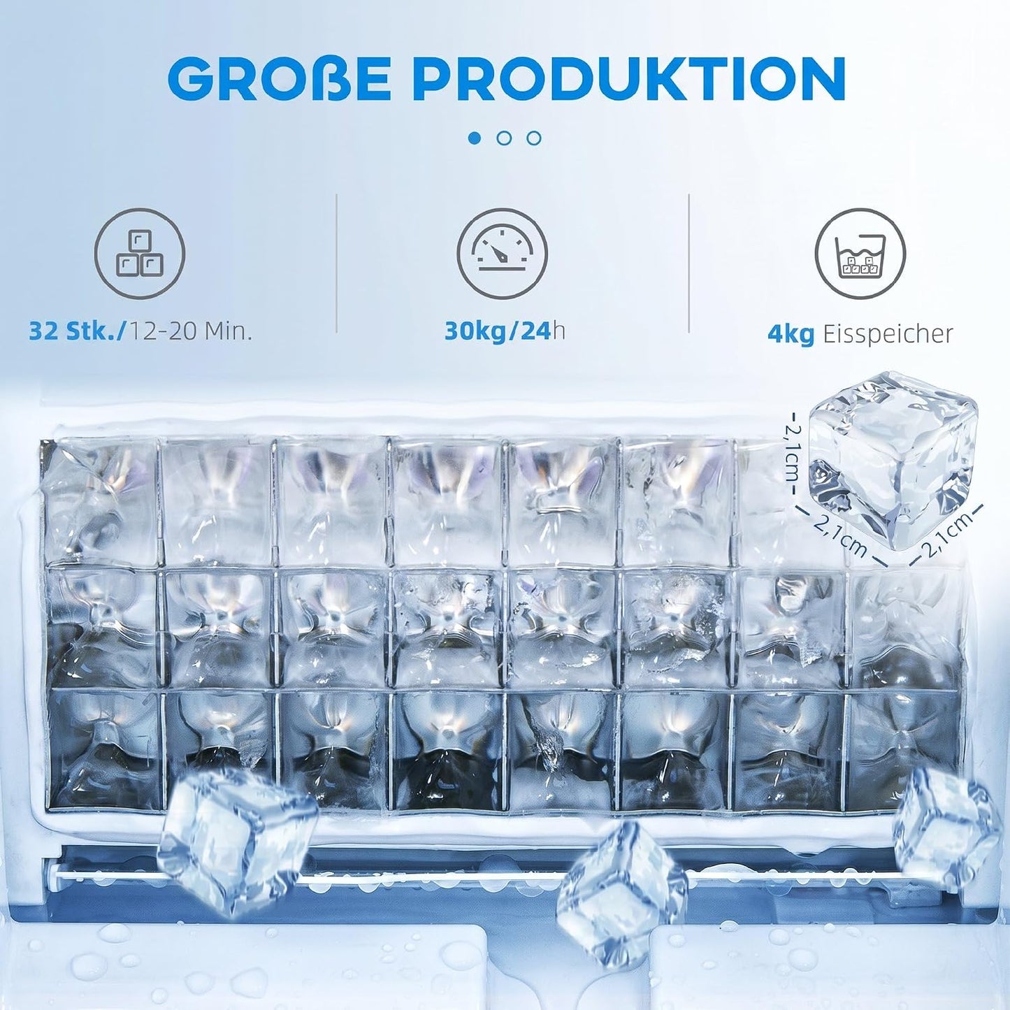 Eiswürfelmaschine mit Selbstreinigung und Timer