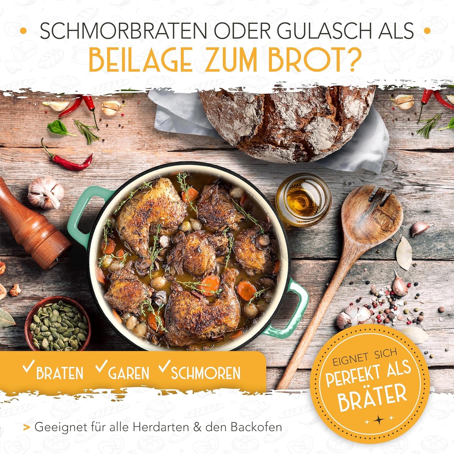 Gusseisen-Topf zum Brotbacken mit Gärkorb, Mintgrün Topf