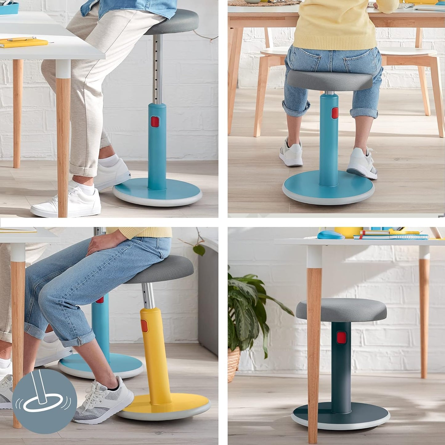 Ergonomischer höhenverstellbarer Wipphocker, Sanftes Blau Steh- und Sitzhocker