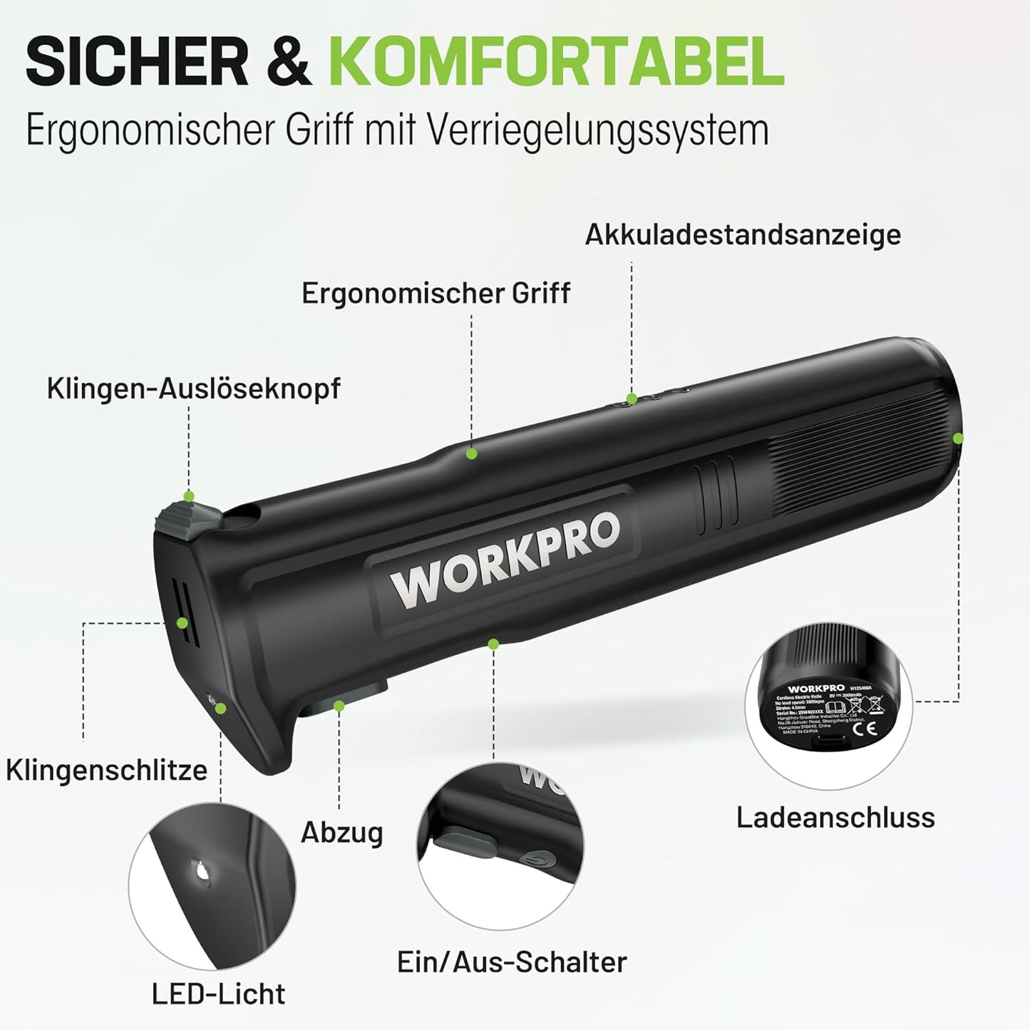 Elektromesser-Set mit 2 Klingen und Gabel, Schwarz