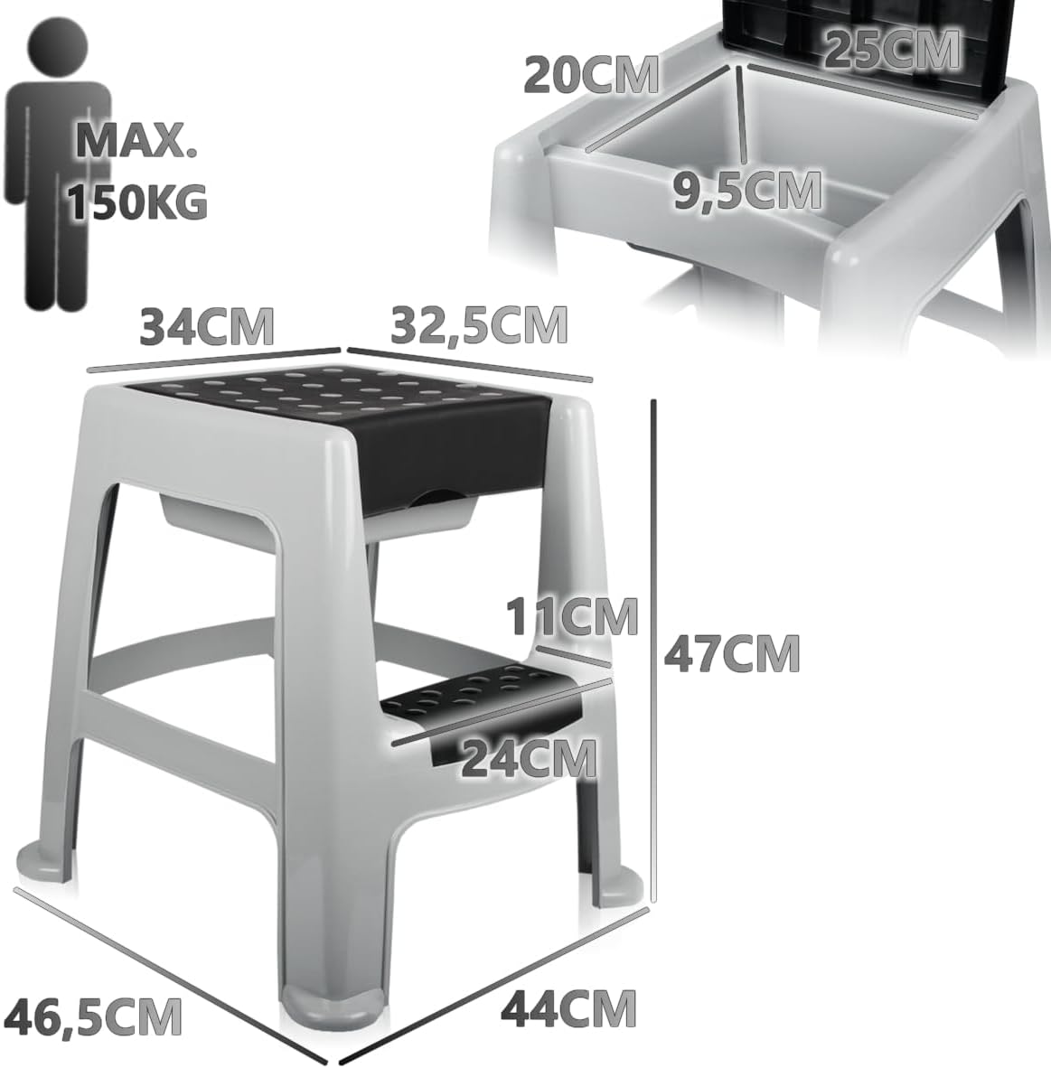 Tritthocker 2 Stufen mit Staufach