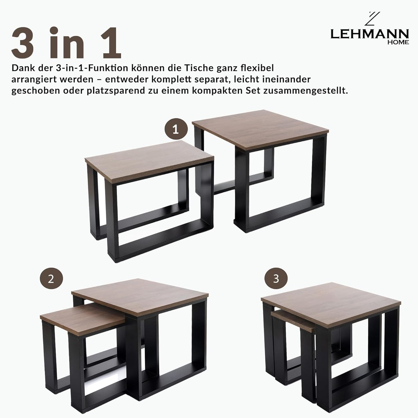 2er-Set Couchtisch, Braune Eiche