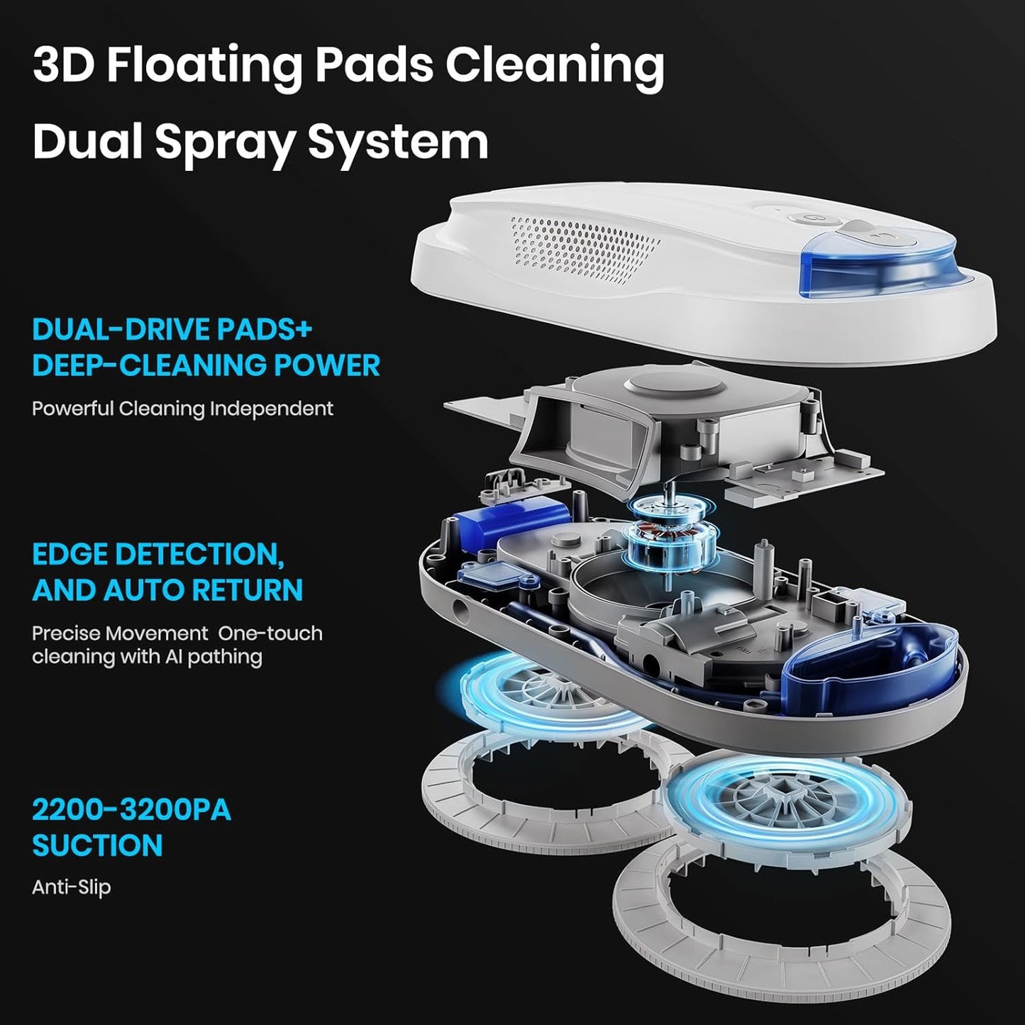 X3 Fensterputzroboter mit Dual-Spray und KI-Pfadplanung, Weiss X3
