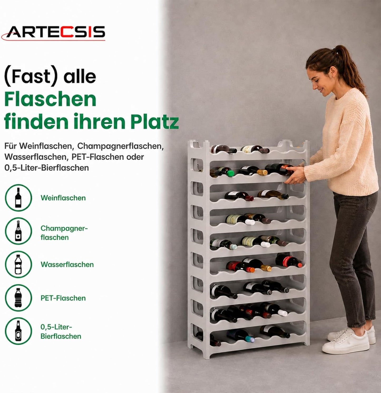 Modulares Weinregal für 48 Flaschen, Granitgrau 48 Flaschen