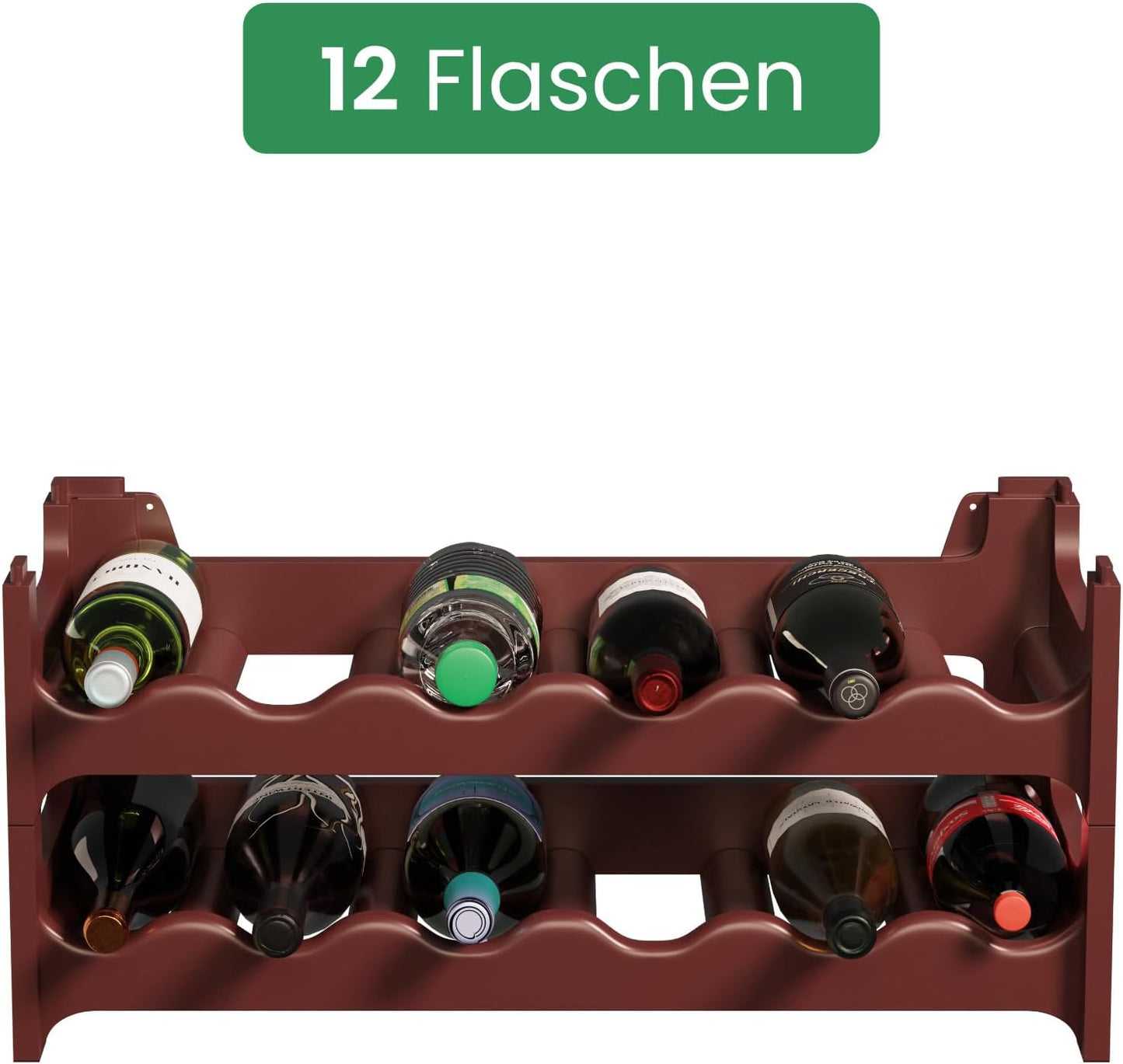 Stapelbares Weinregal für 12 Flaschen, modular erweiterbar, Braun 12 Flaschen