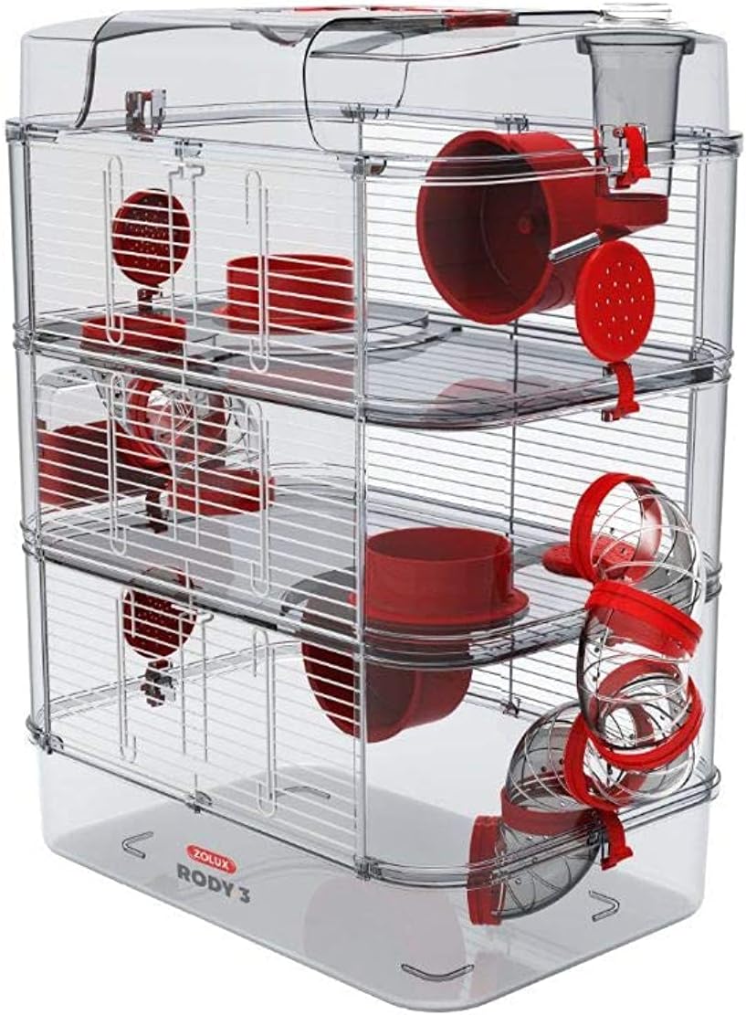 RODY 3" Trio Hamsterkäfig, Rot, L 53 x B 27 x H 53 cm