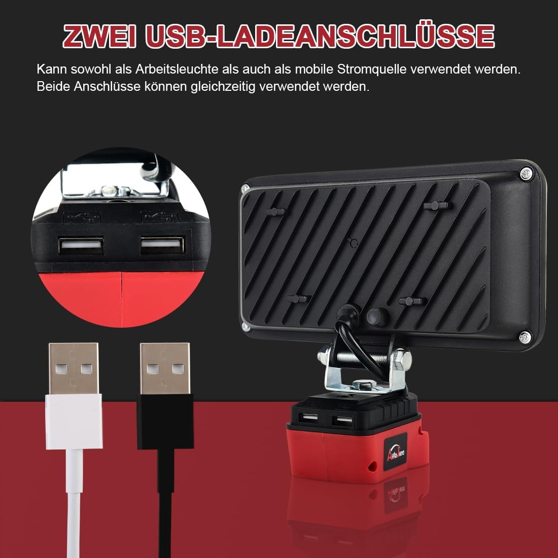 Akku-Lampe für Baustellen, 7 zoll mit USB