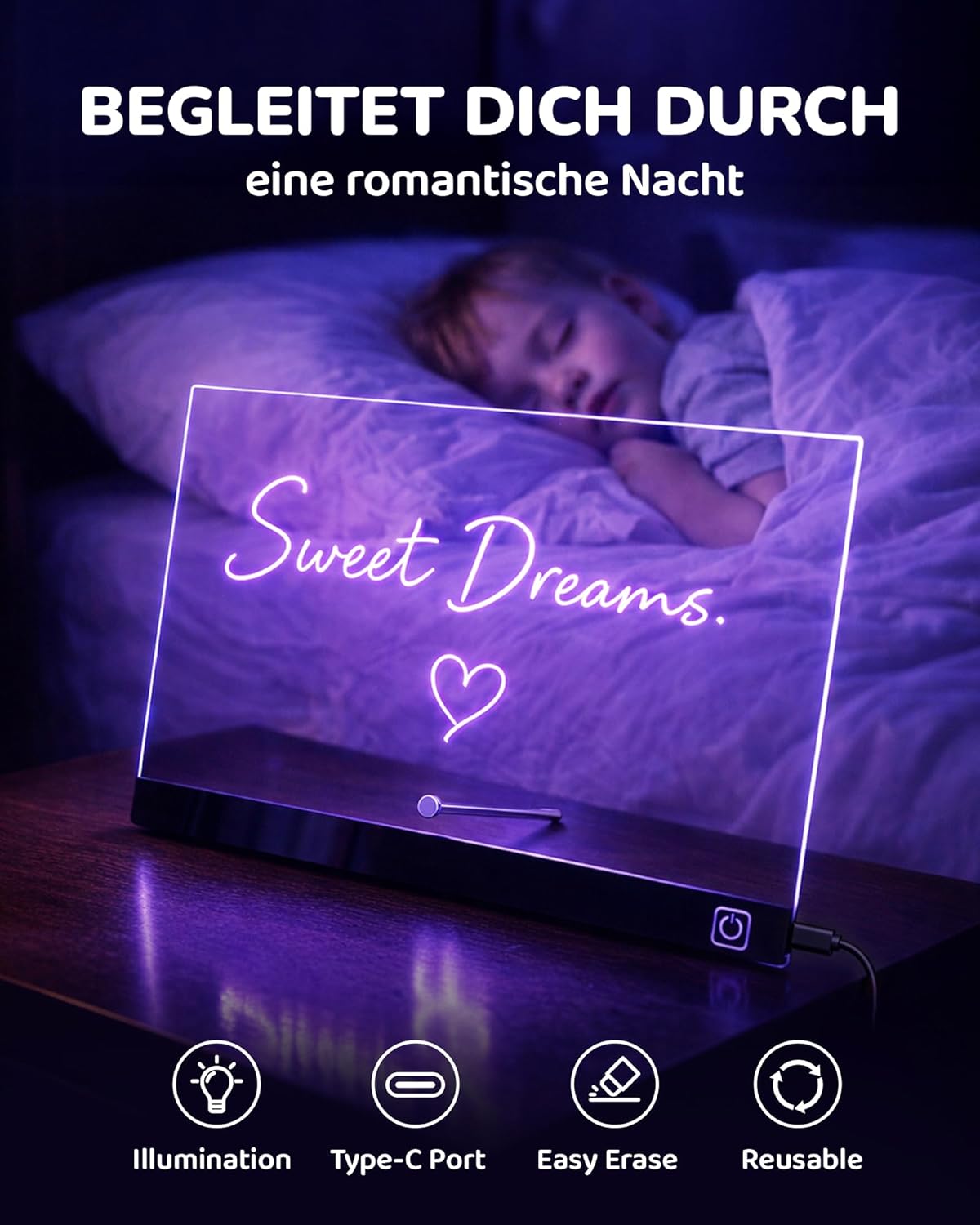 LED-Zeichentafel für Kinder, Schwarz 16 Zoll
