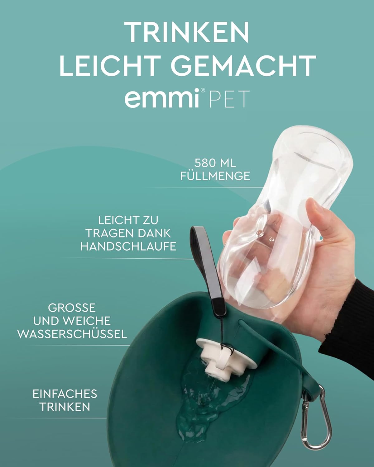 Hundetrinkflasche für unterwegs, Grün 580 ml