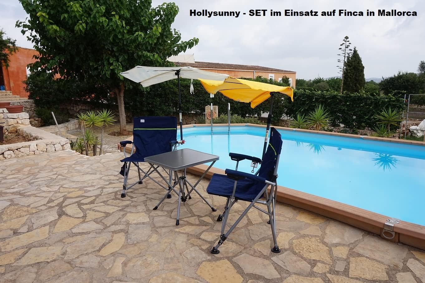 Holly' s Jubiläumsset mit 2 Faltstühle, Klapptisch, Tasche & Fächerschirm