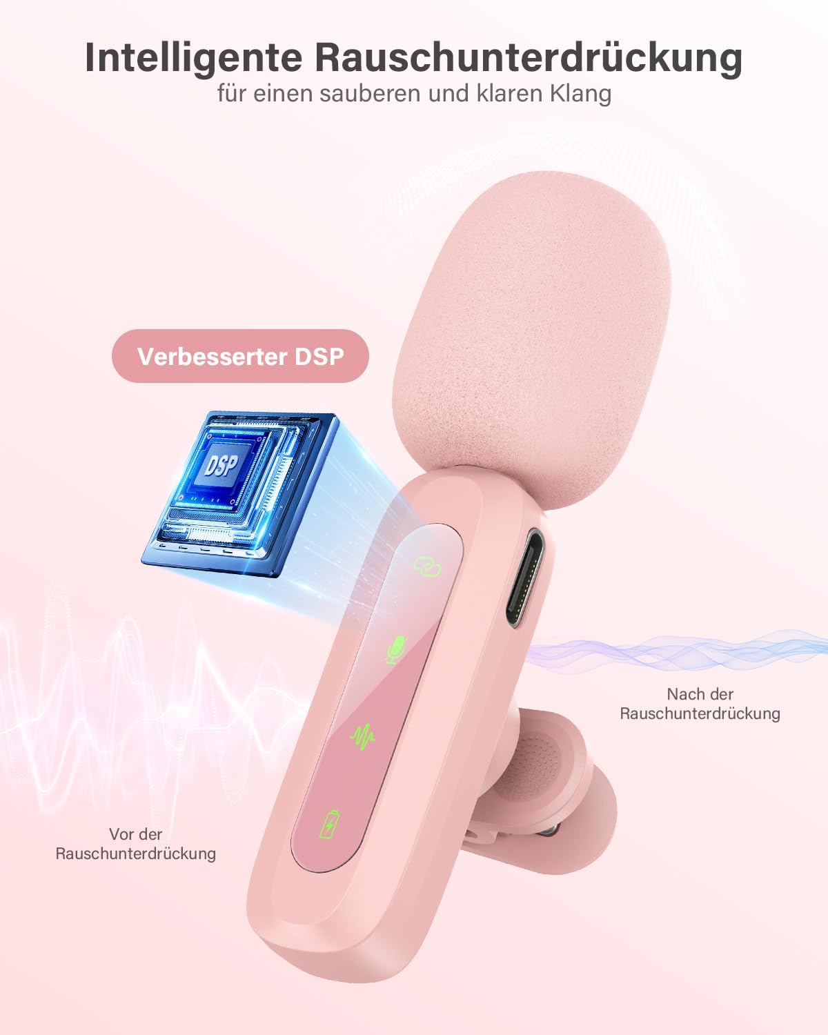 Kabelloses Lavalier-Mikrofon für Mobilgeräte, Rosa