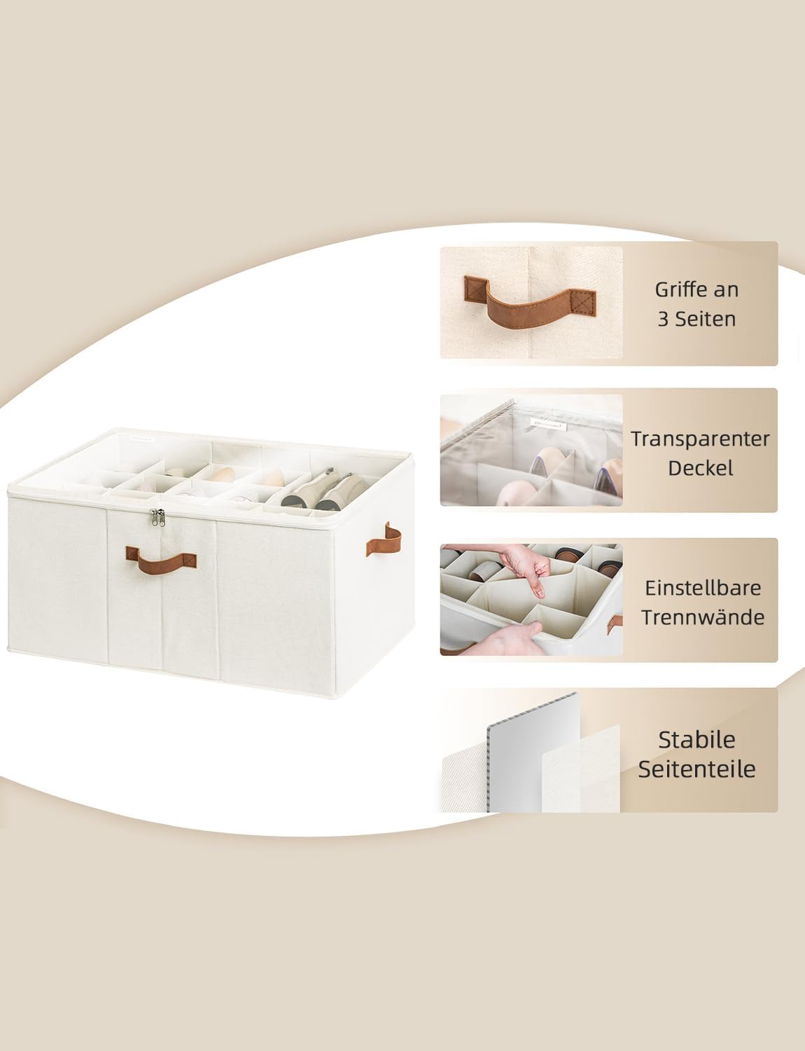 Grosser Schuh-Organizer, 64 × 43 × 32 cm Beige