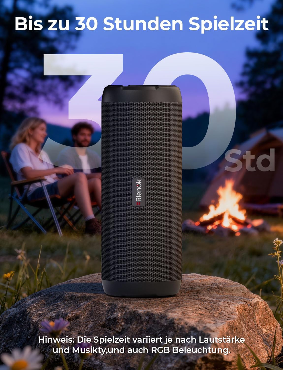 Bluetooth-Lautsprecher mit RGB-Beleuchtung, Schwarz 40W 3,600mAH