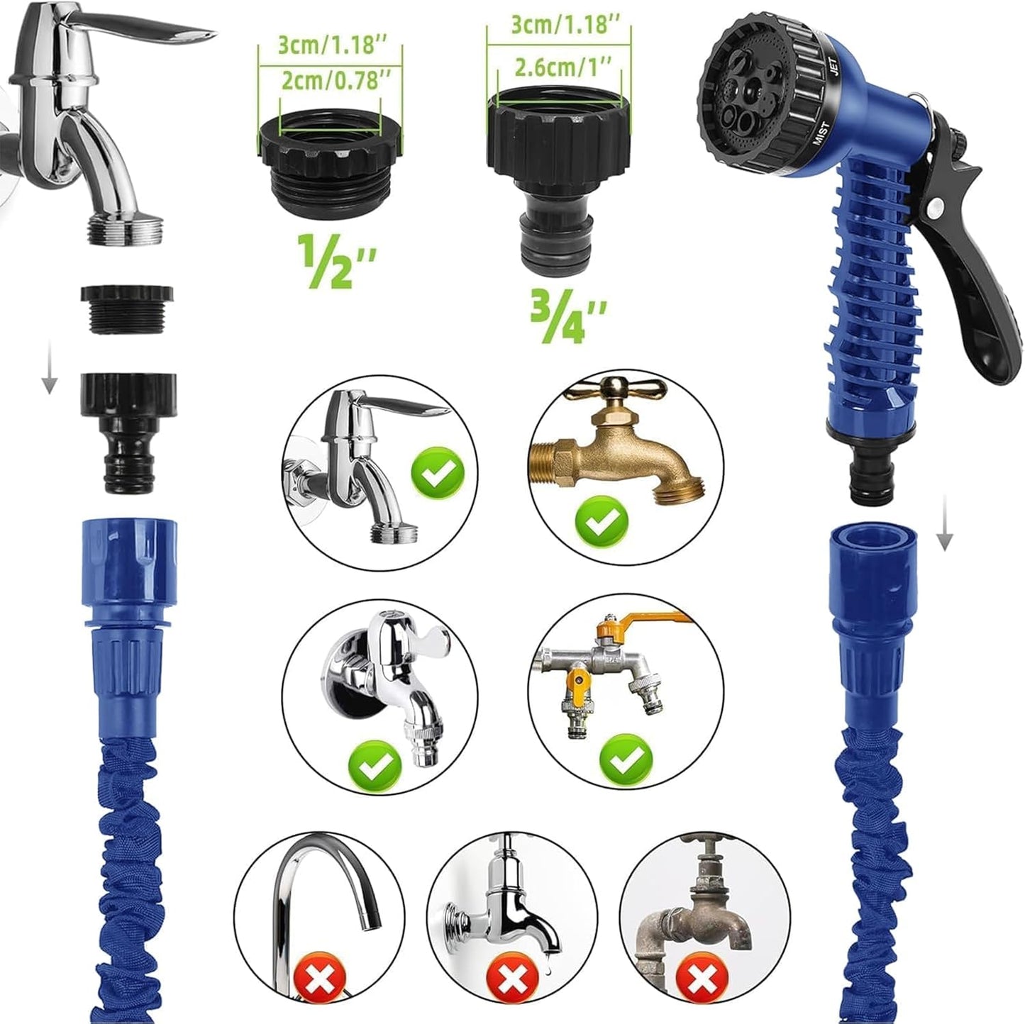 Flexibler Gartenschlauch mit 7 Funktionen, Blau-100ft