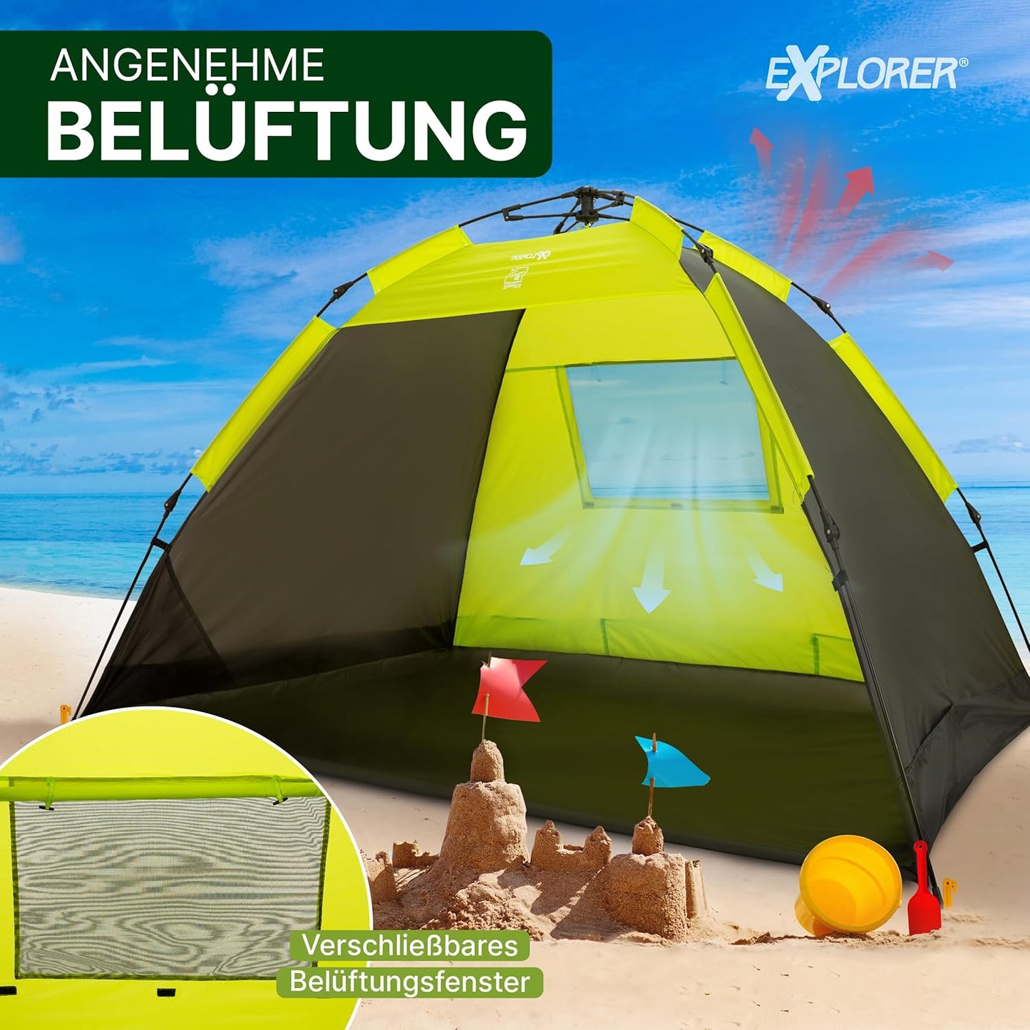 Strandmuschel mit UV-Schutz, Automatik XXL Grün