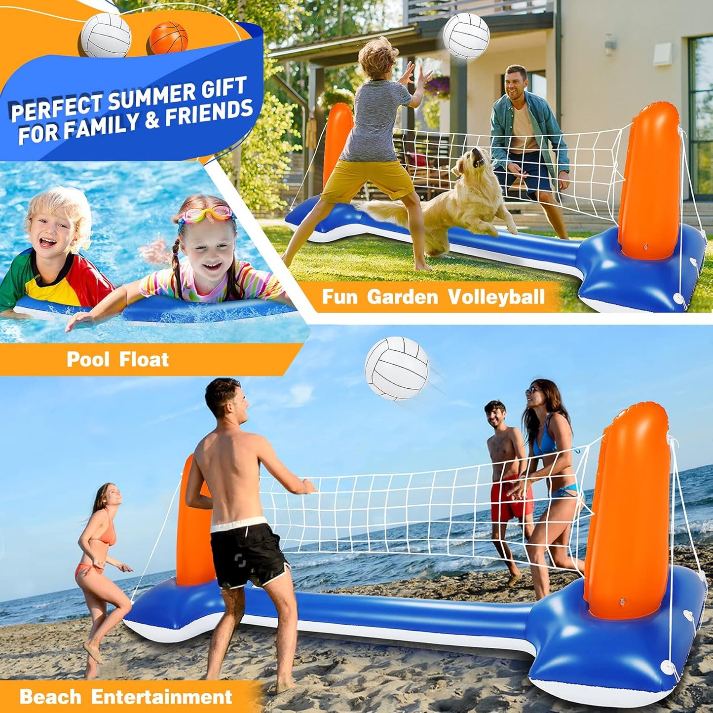 Aufblasbares Pool-Volleyball-Set mit Basketballkorb