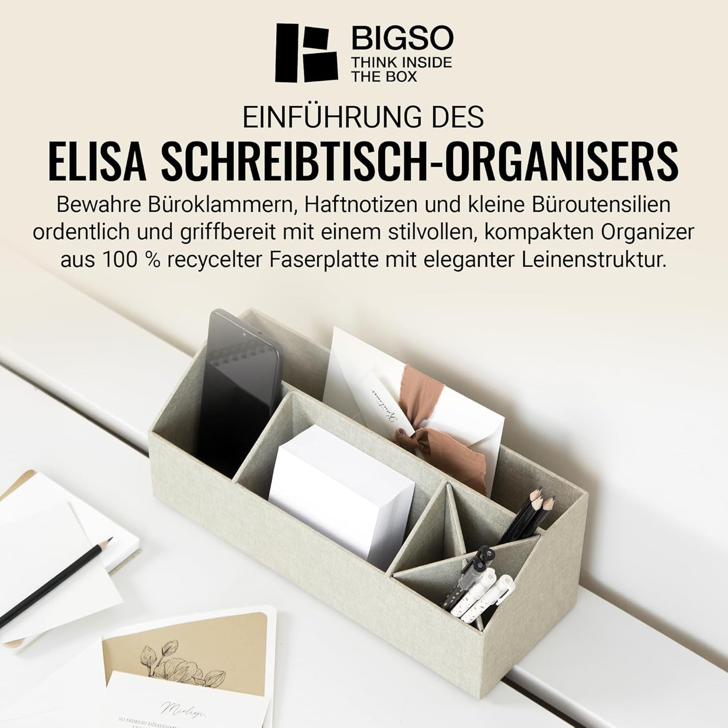 Elisa Schreibtisch Organizer mit 4 Fächern, Beige 2
