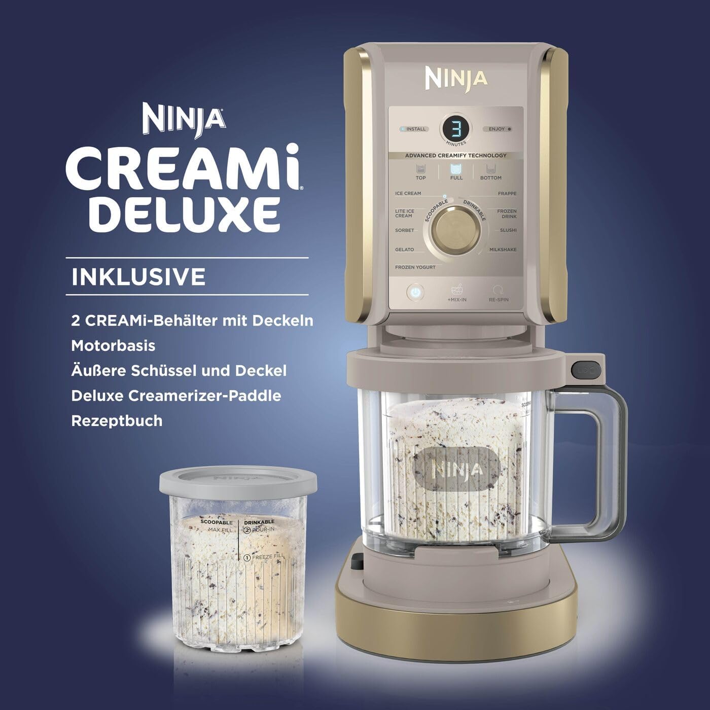 CREAMi Deluxe Eismaschine mit 10 Funktionen, NC502EUSTGD, Stone Gold