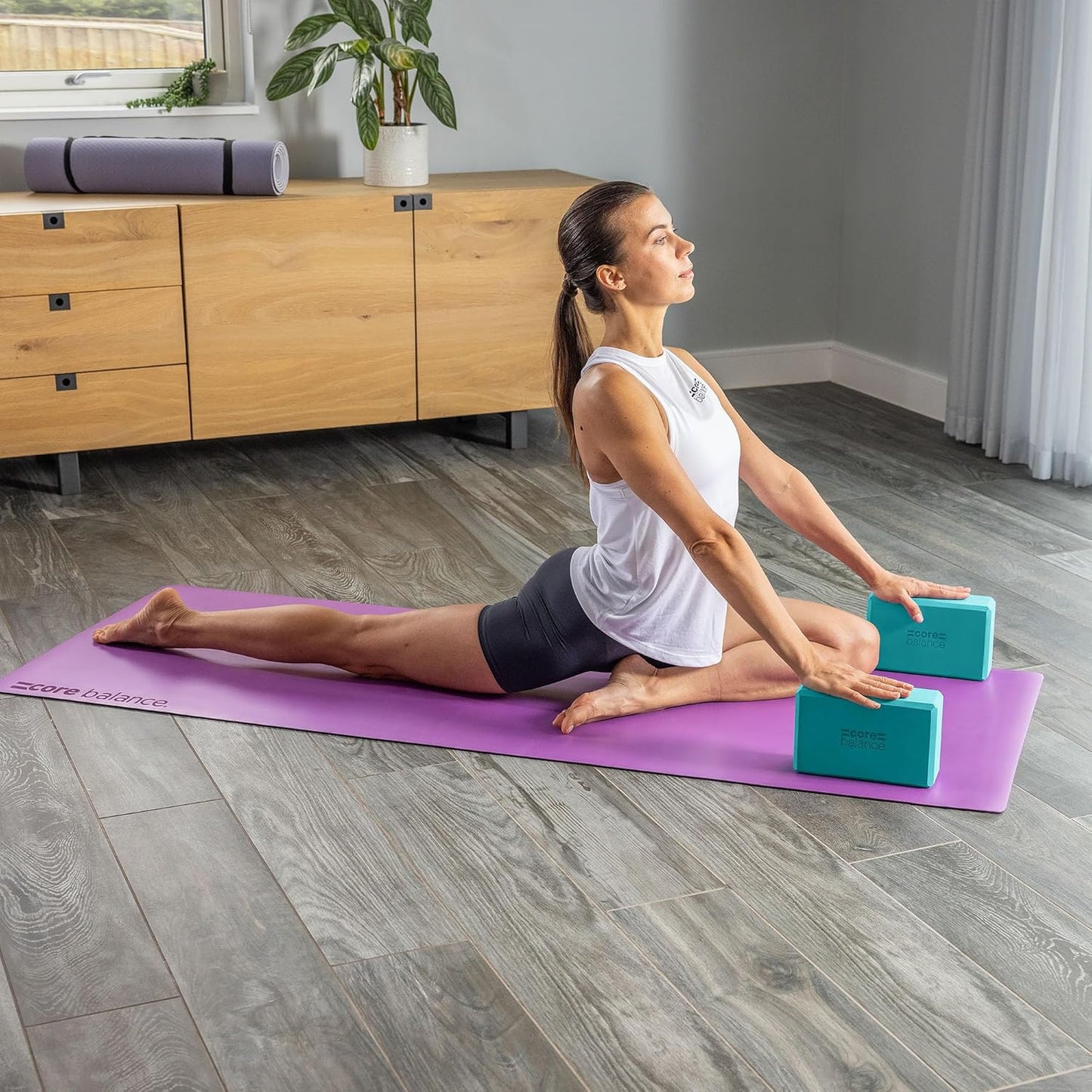 Yogablock-Set mit Gurt, Teal