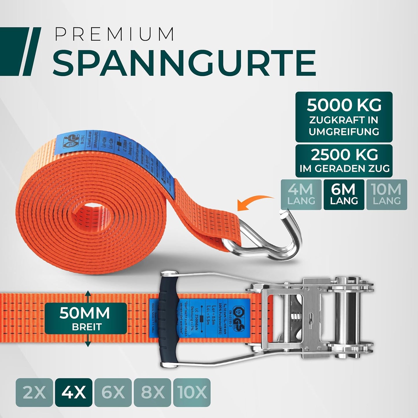 5000kg Spanngurte 4er-Set, 4 Stück 6M