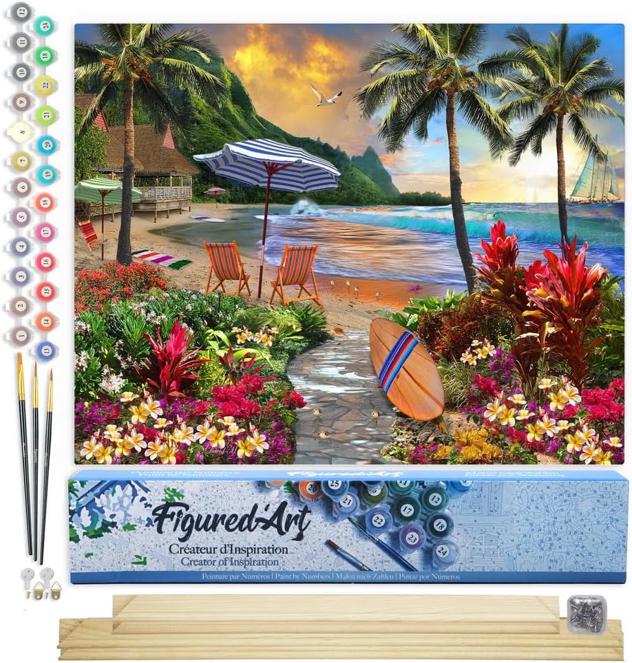 Malen nach Zahlen - Palme am Strand, Palme am Strand 40x50cm Mit Keilrahmen (nicht gespannt)