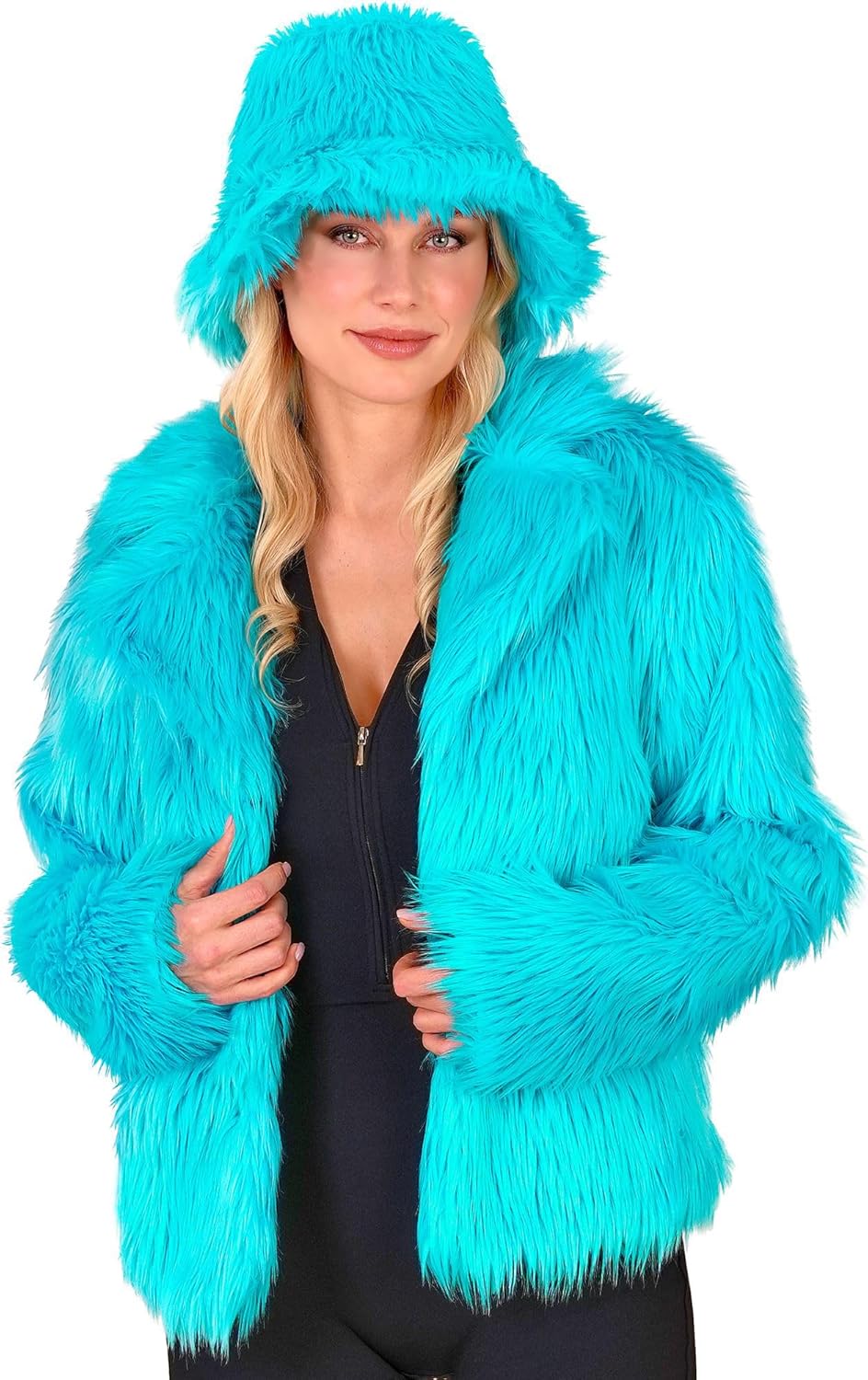 Türkise Damen Plüschjacke, Türkis L-XL