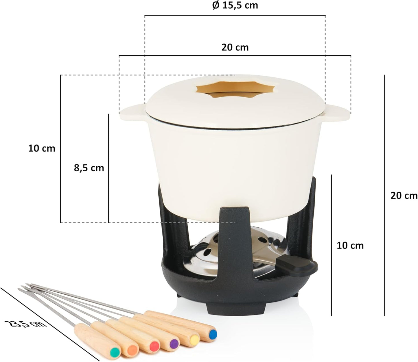 Gusseisen Fondue-Set für 6 Personen, Creme Emailliert