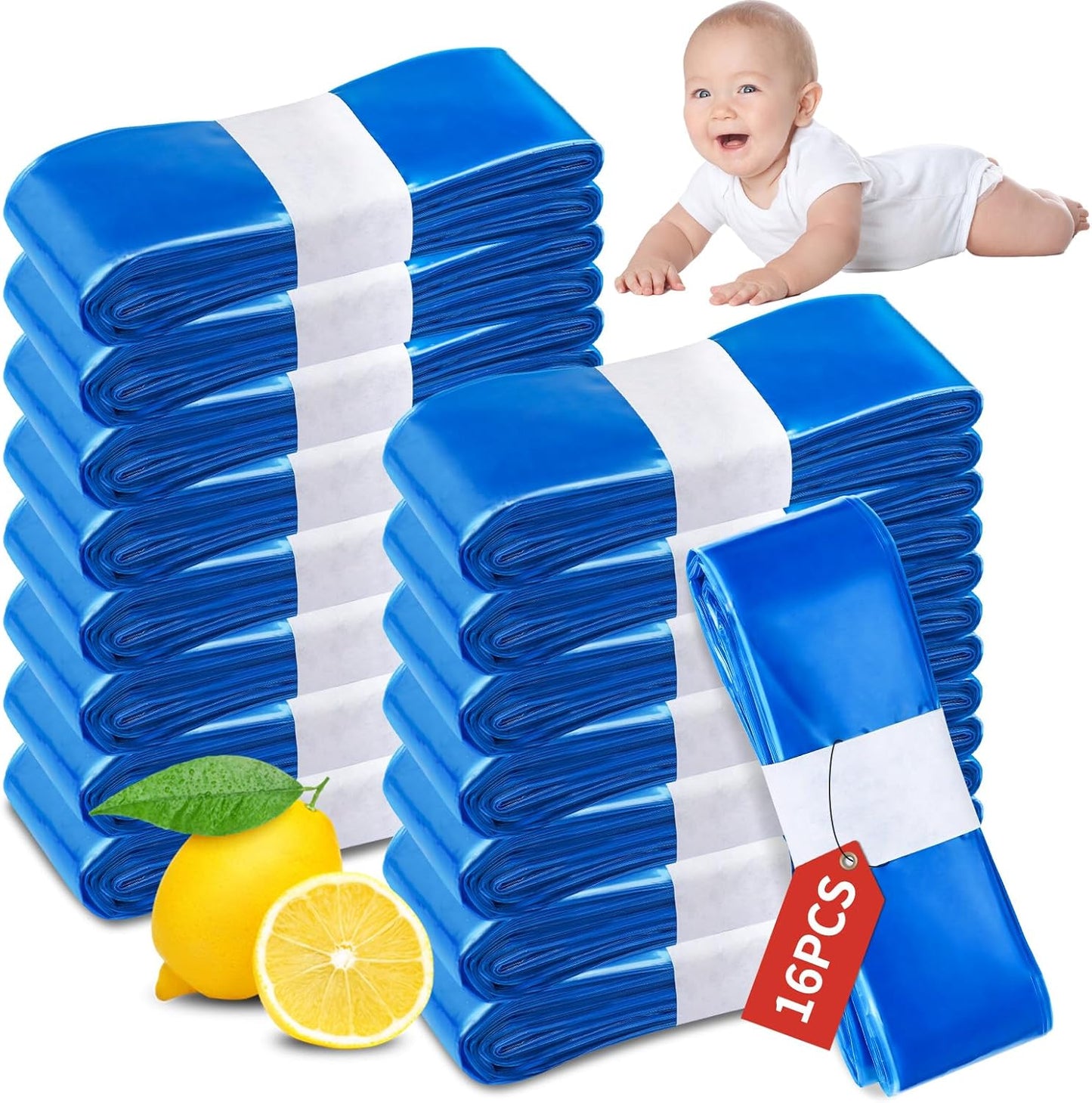 16er-Pack Nachfüllkassetten für Windeleimer, 16 Stück,blau