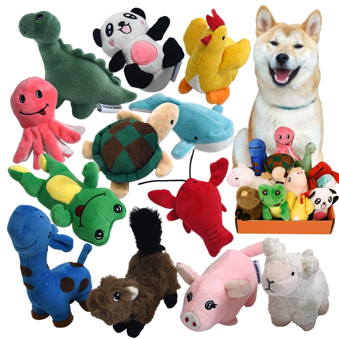 Quietschendes Plüsch-Hundespielzeug-Set, Leuchtende Farben