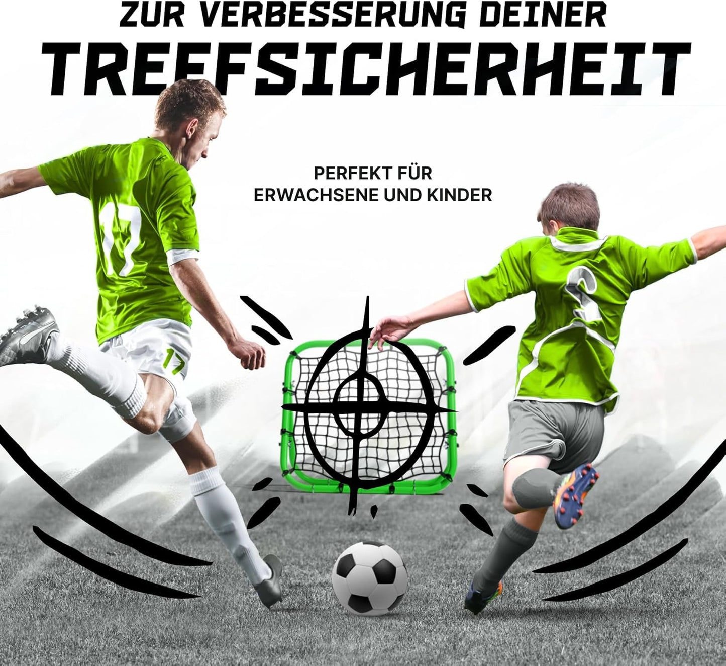 Rebounder für Fussball, Handball, Volleyball & Basketball, 100x100cm Neongrün