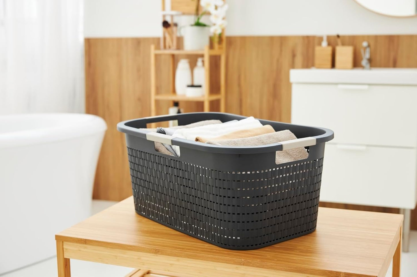 2er-Set Wäschekorb, 40 Liter, Anthrazit