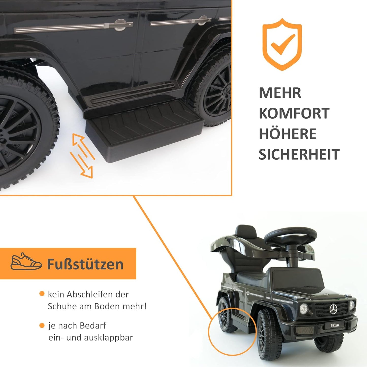 Rutschauto mit Schiebestange, Schwarz