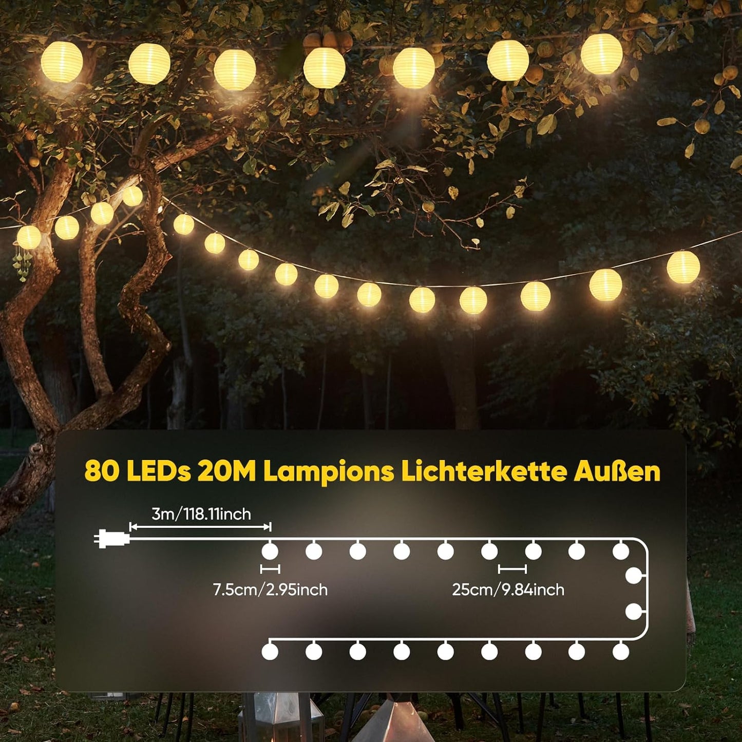 Lampion Lichterkette, 20m