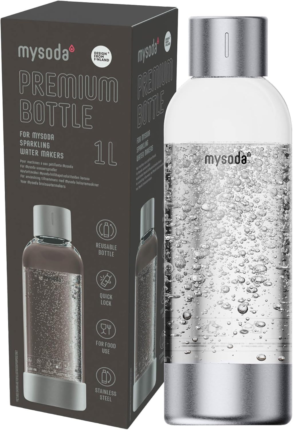 Wasserflasche für Wassersprudler, 1000 ml Silber