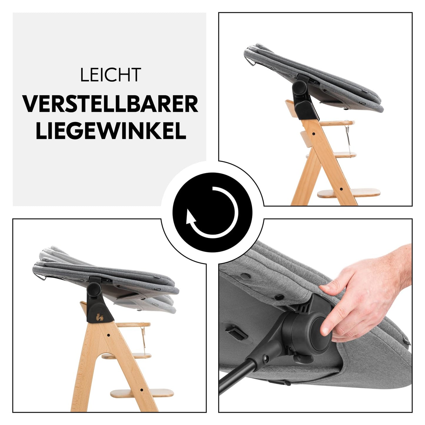 Babywippe für Holzhochstuhl, Dark Grey Melange 5-Punkt-Gurt Single