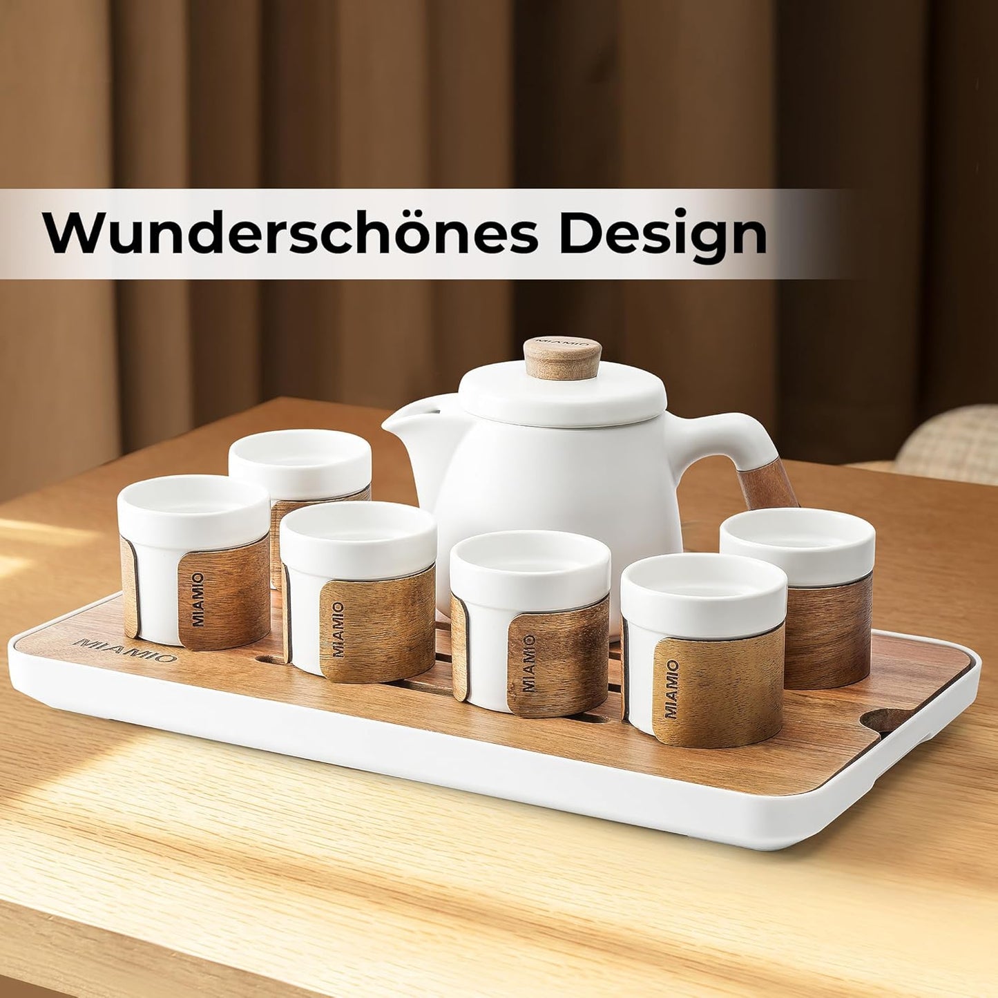 Japanisches Teekannen-Set mit Tassen und Teesieb, Weiß
