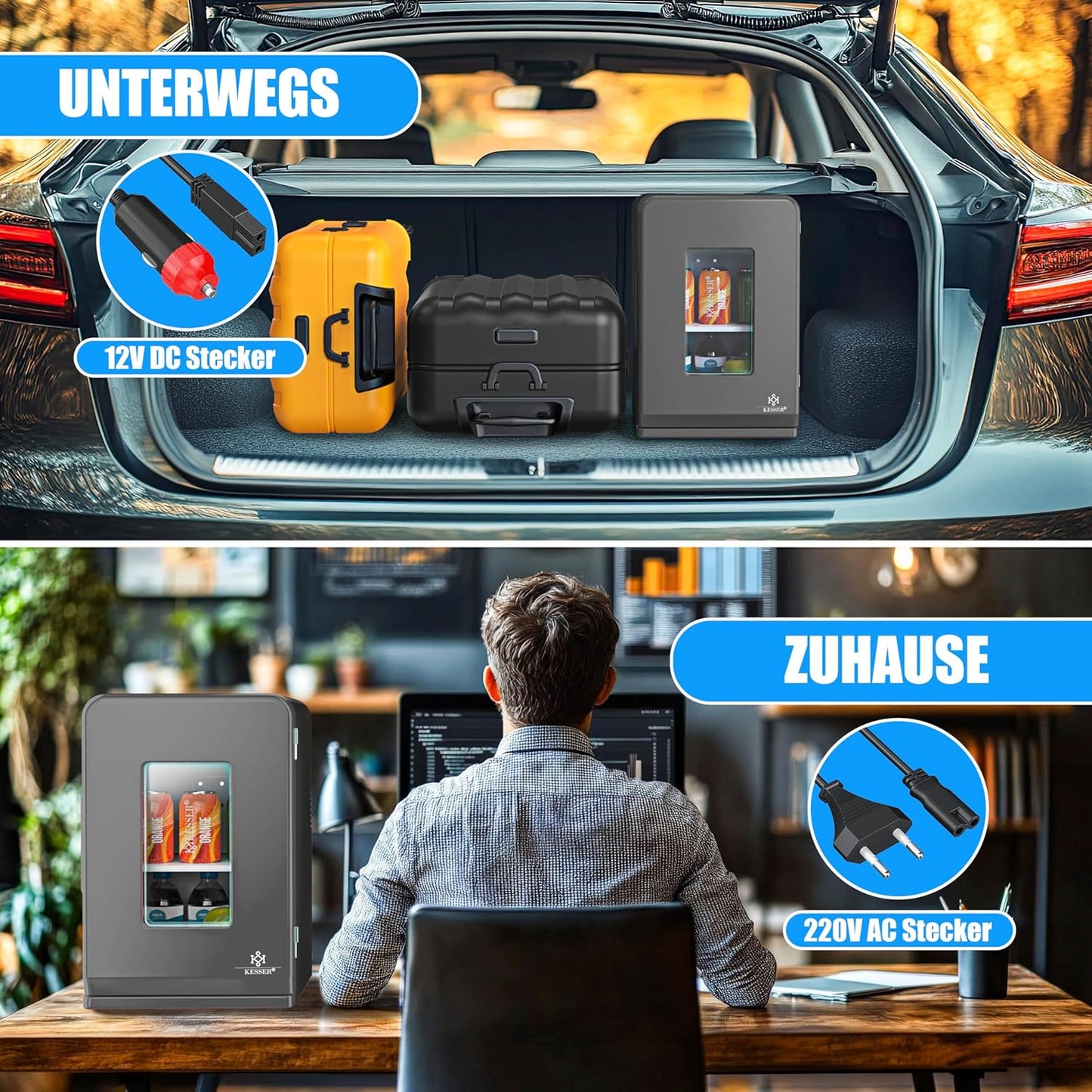 2in1 Mini Kühlschrank mit Kühl- und Heizfunktion, 15L Anthrazit