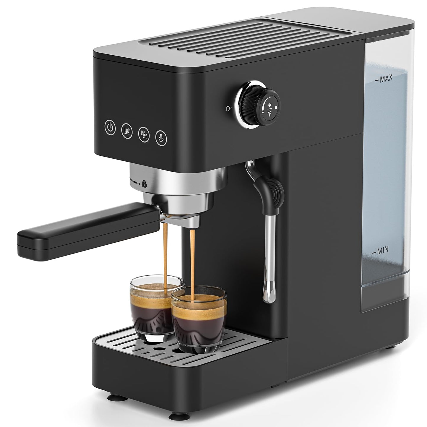 Siebträgermaschine mit Milchaufschäumer, All Black